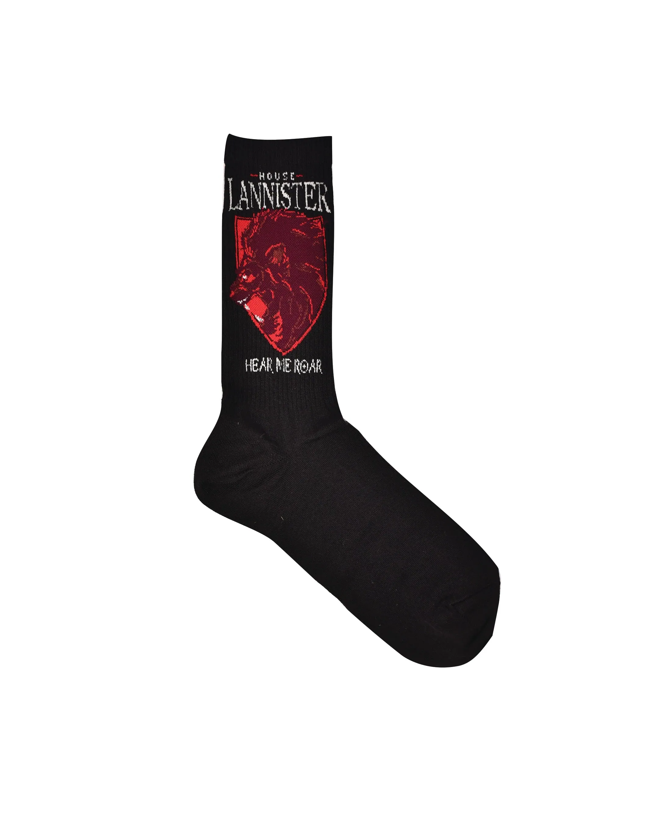 Game Of Thrones House Lannister Sigil & House Of Stark Crew Length Rib Socks For Men - White And Black