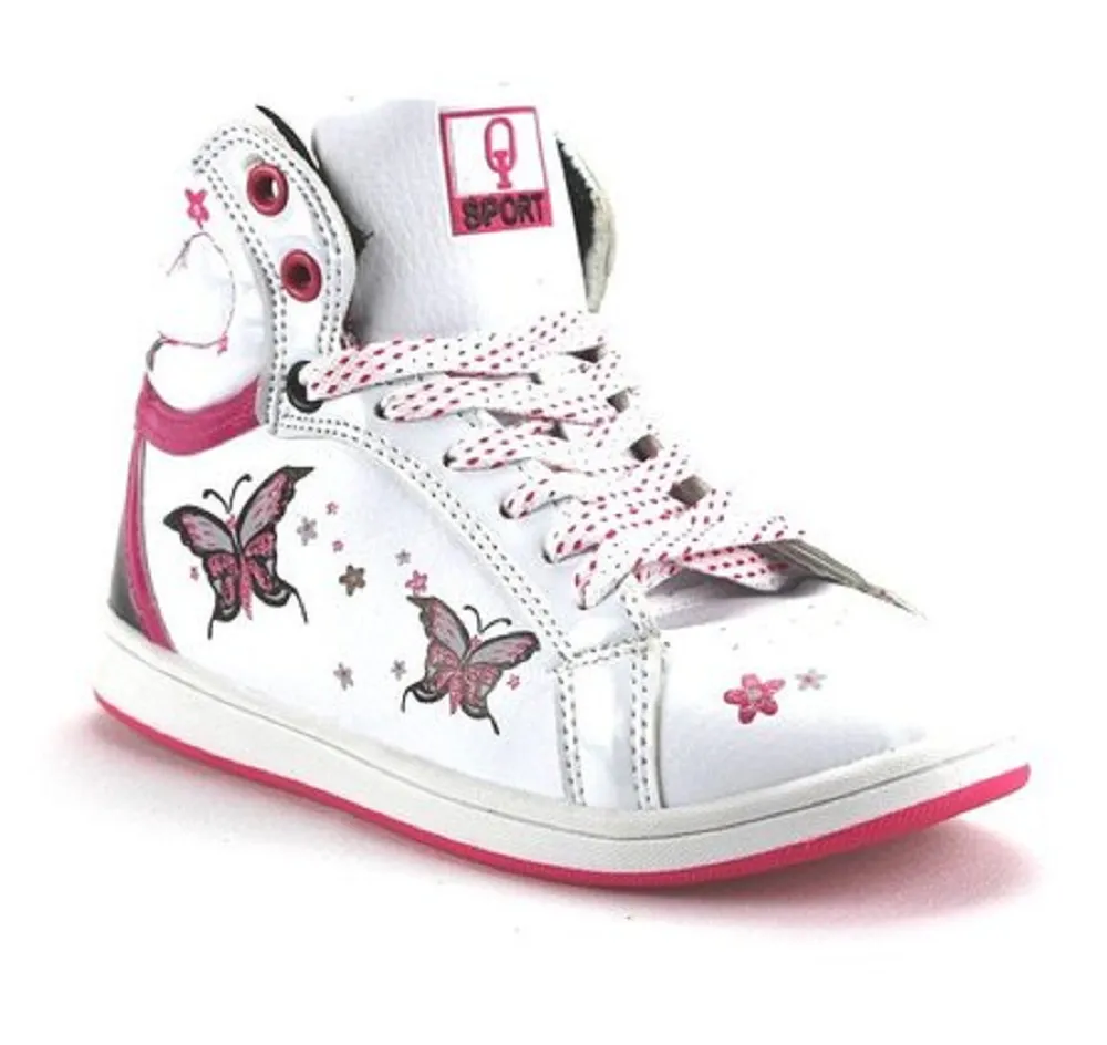 Girls Ositos Sport High Top Lace Up Butterfly Sneakers TBT-07K White/Fuchsia