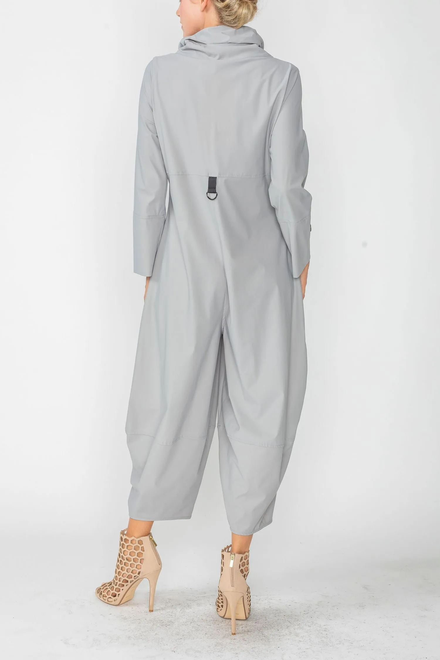 Gray Zip-Up Front Cropped Long Sleeve Jumpsuit