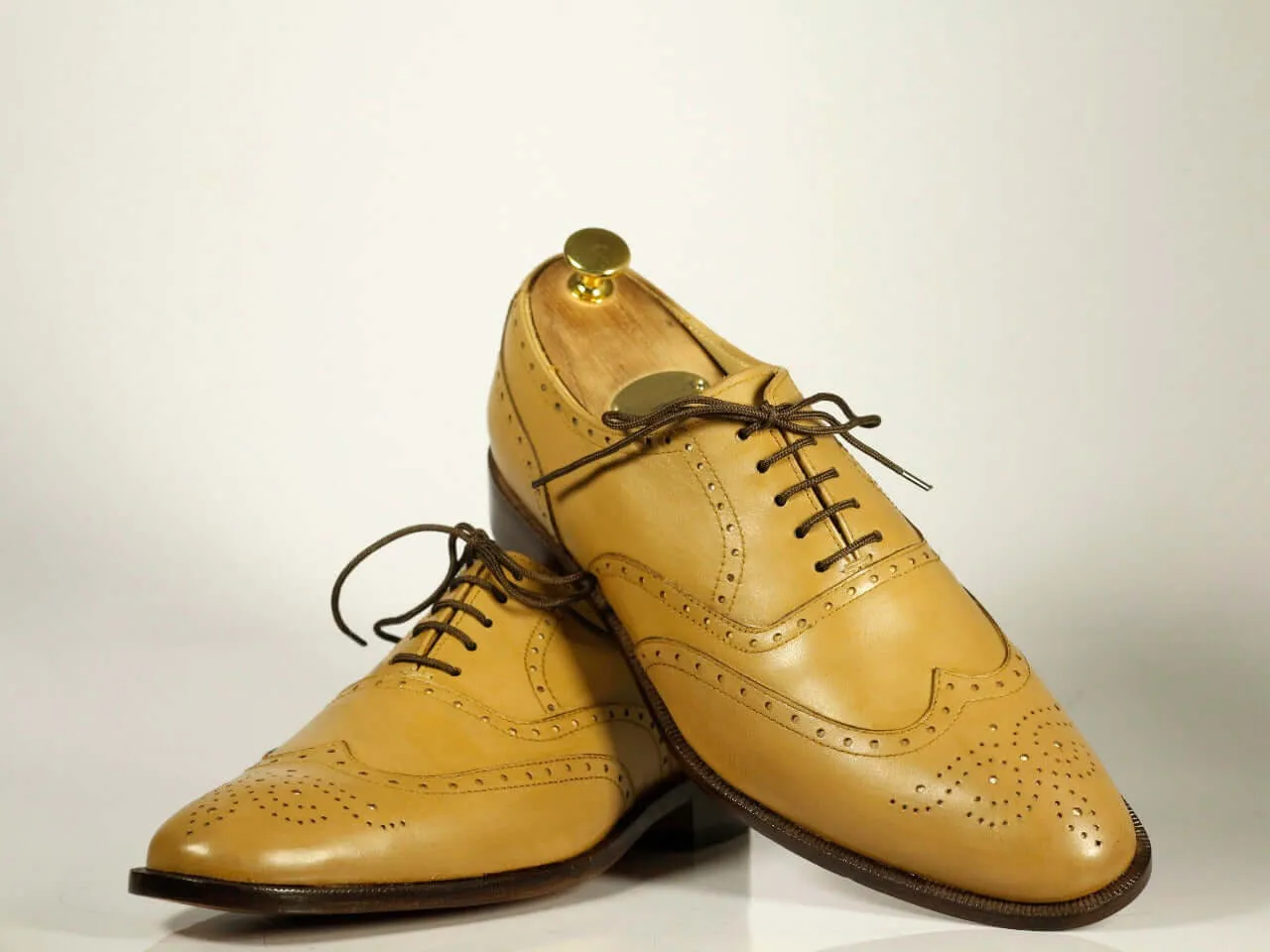 Handmade Men's Sand Color Wing Tip Brogue Leather Lace Up Shoes, Men Designer Dress Formal Shoes