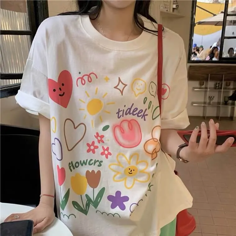 Japanese graffiti "flower and forest" oversized T-shirt BY4091