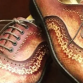 Julio Oxford hand painted British Tan upper Skull Brogue Men's Shoes