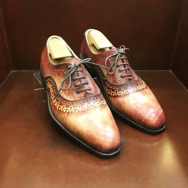 Julio Oxford hand painted British Tan upper Skull Brogue Men's Shoes