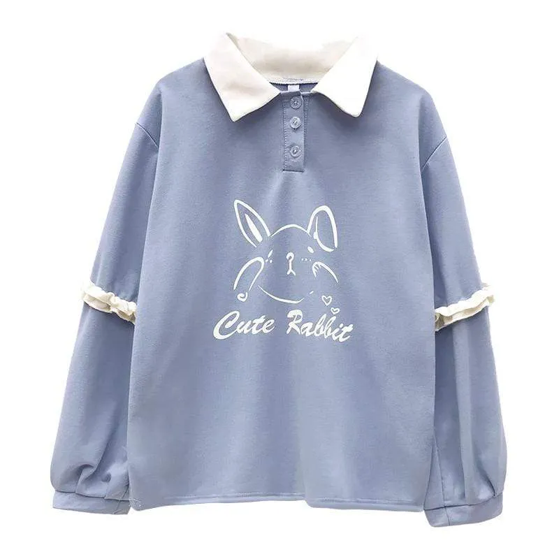 Korean Fashion Cute Rabbit Polo Sweatshirt