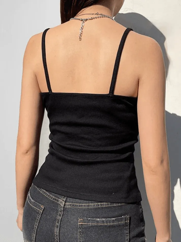 Lace Trim Black Ribbed Cami Top