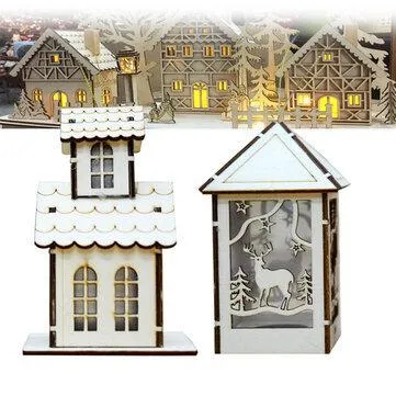 LED Light Wood House Cute Christmas Assembly Party Ornaments Holiday Decorations