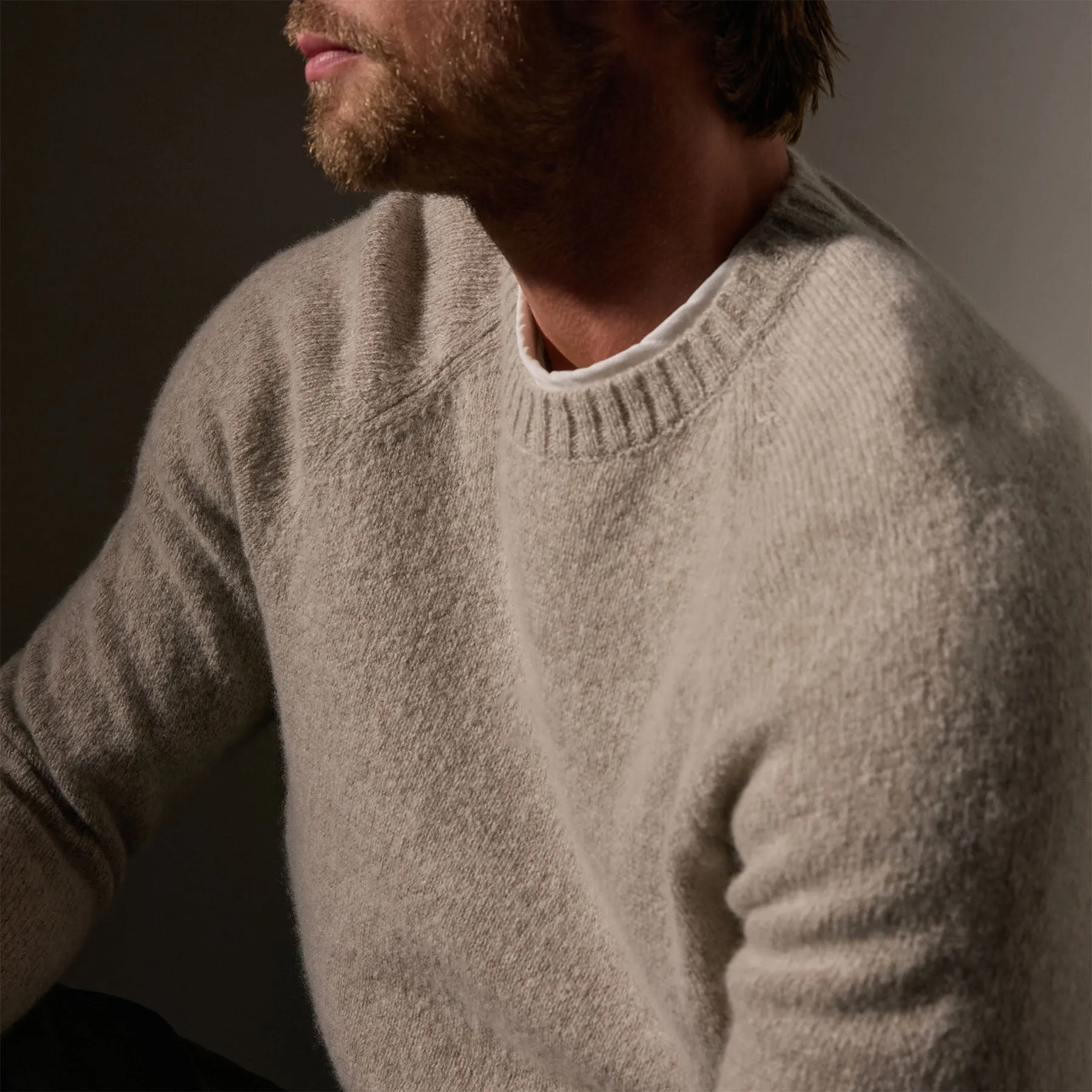 Lightweight Textured Cashmere Crew - Hazel