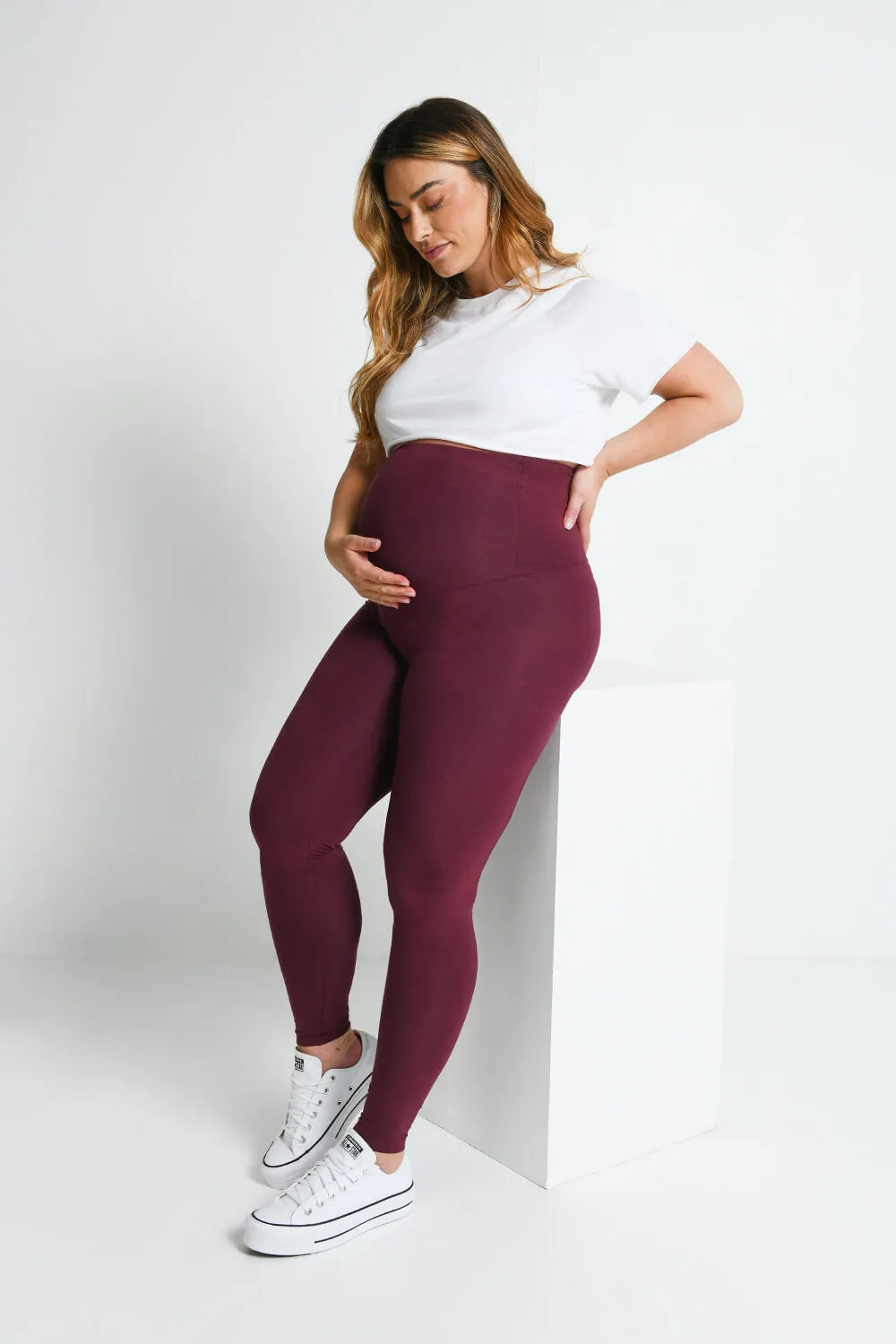 Maternity Lightweight Everyday Leggings - Burgundy