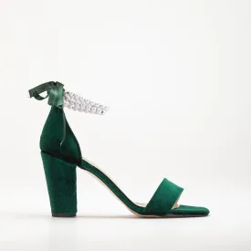 Melissa - Green Velvet Sandals with Pearls