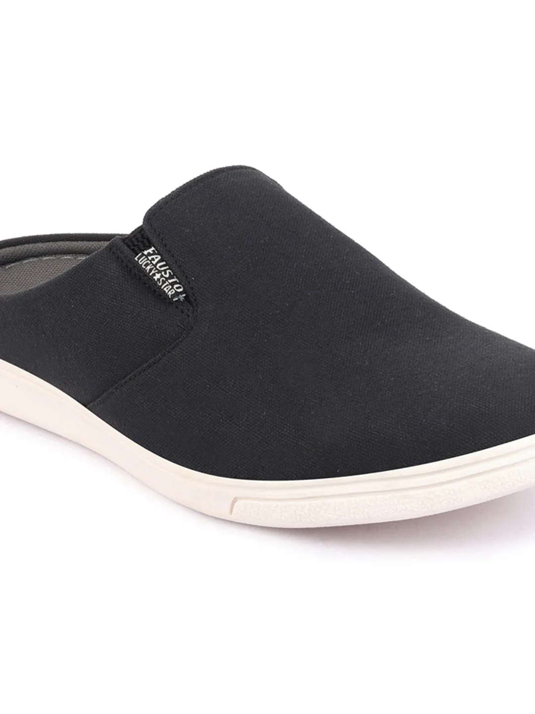 Men Black Casual Back Open Canvas Stylish Slip On Shoes