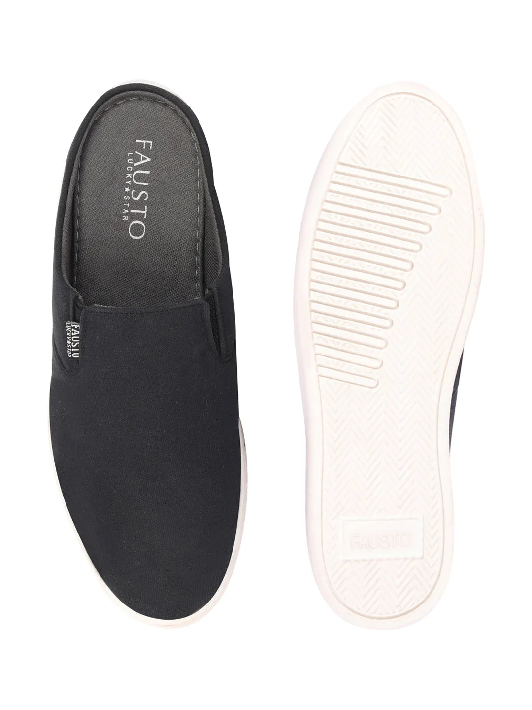 Men Black Casual Back Open Canvas Stylish Slip On Shoes