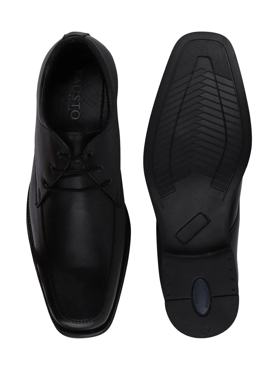 Men Black Formal Leather Lace-Up Derby Shoes