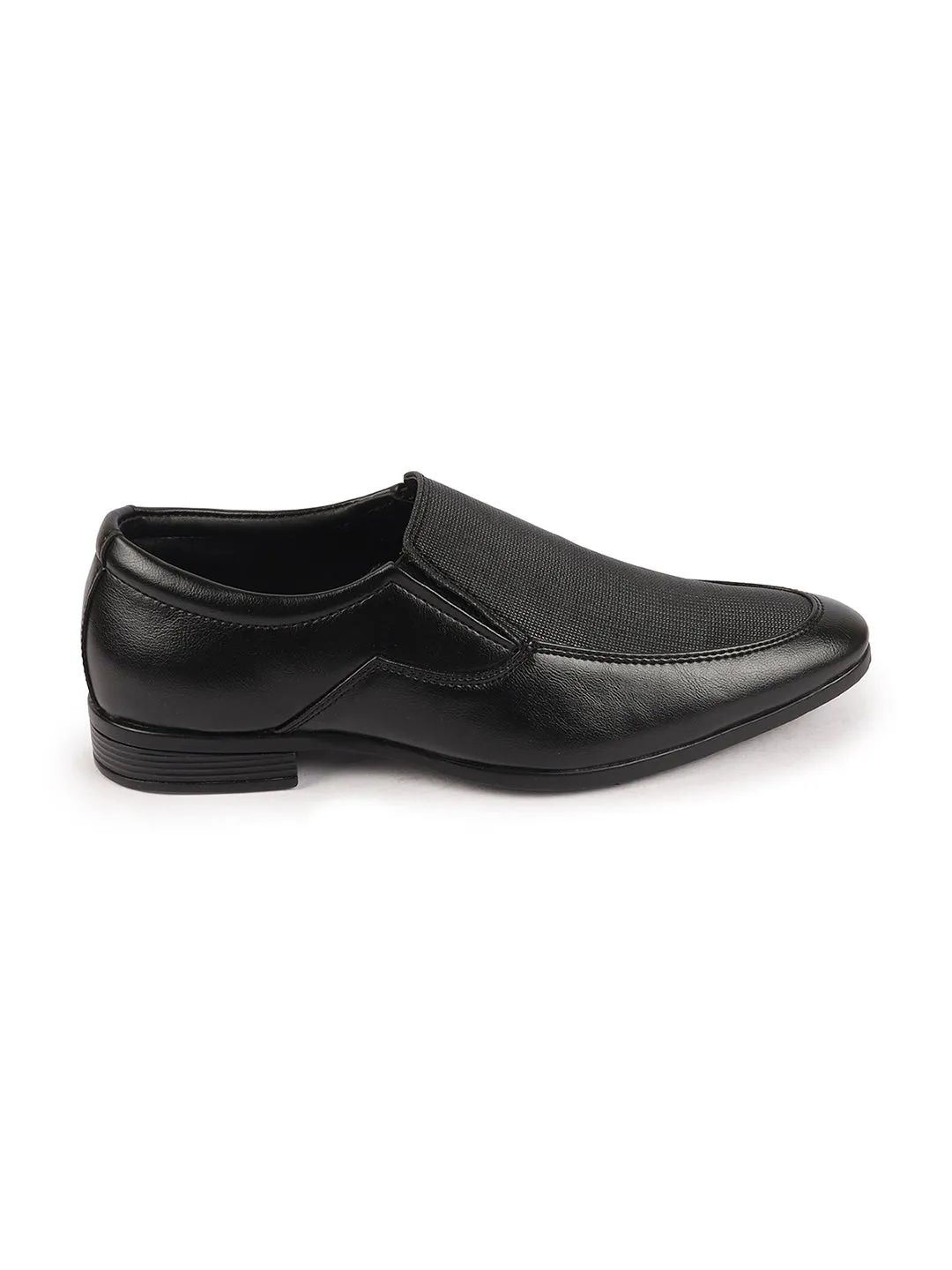 Men Black Formal Office Meeting Textured Slip On Shoes