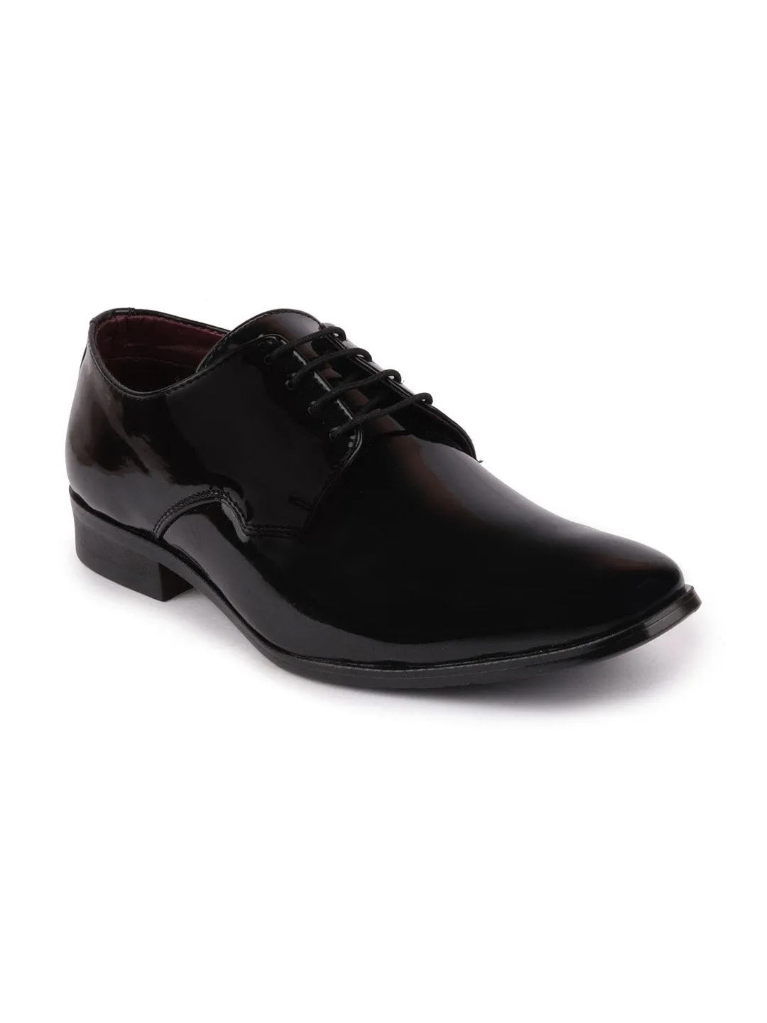 Men Black Formal Patent Leather Lace-Up Derby Shoes