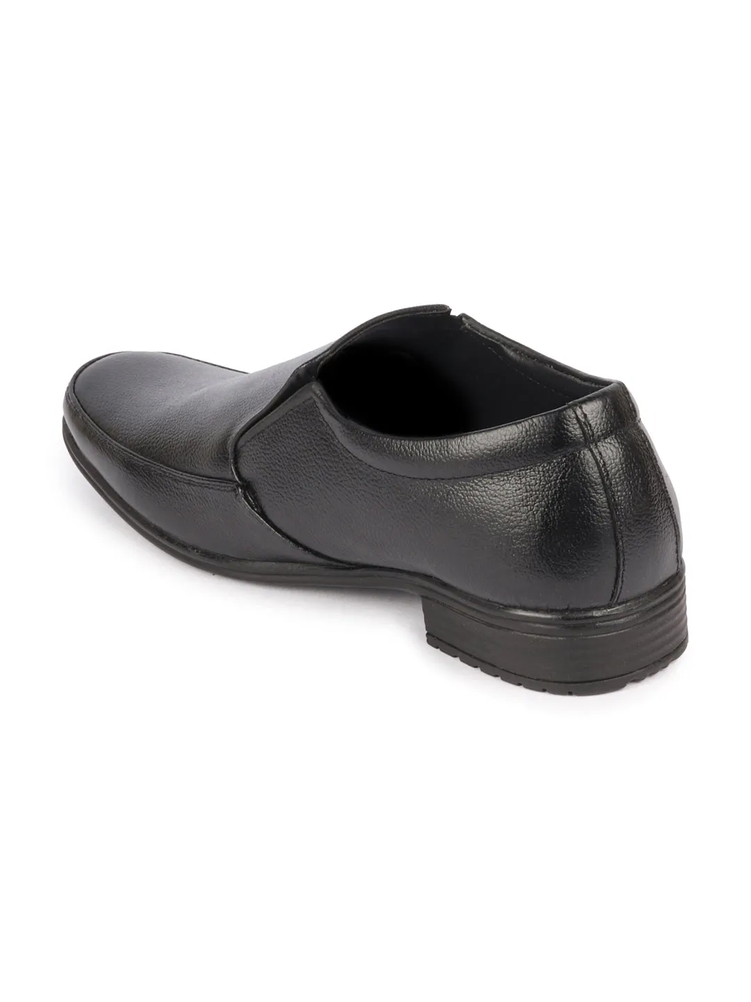 Men Black Genuine Leather Formal Office Work Broad Feet Slip On Shoes with Comfort EVA Pad Insole