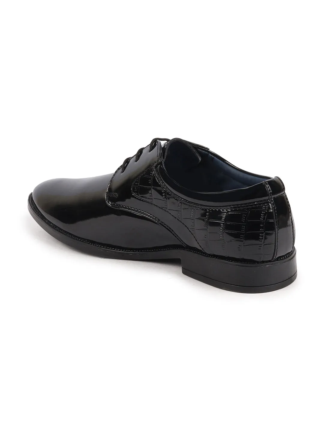 Men Black Patent Leather Party Formal Embossed Design Office Lace Up Derby Shoes