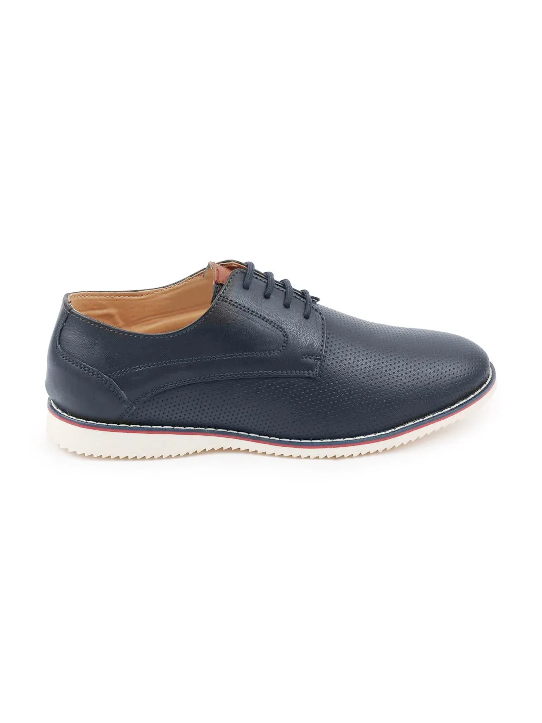 Men Blue Welted Casual Lace Up Shoes