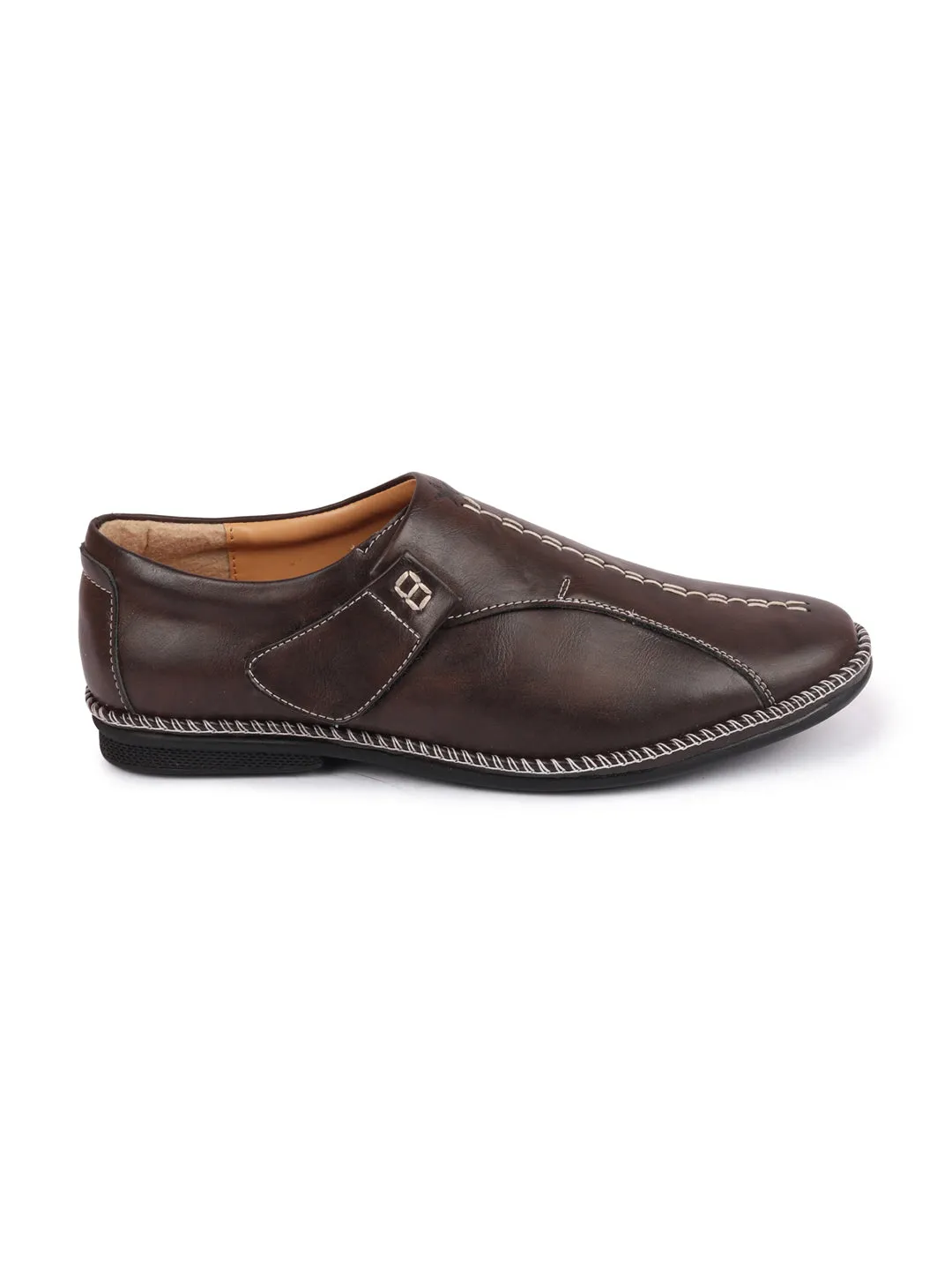 Men Brown Casual Cap Toe Hand Stitched Sandal Style Slip On Shoes