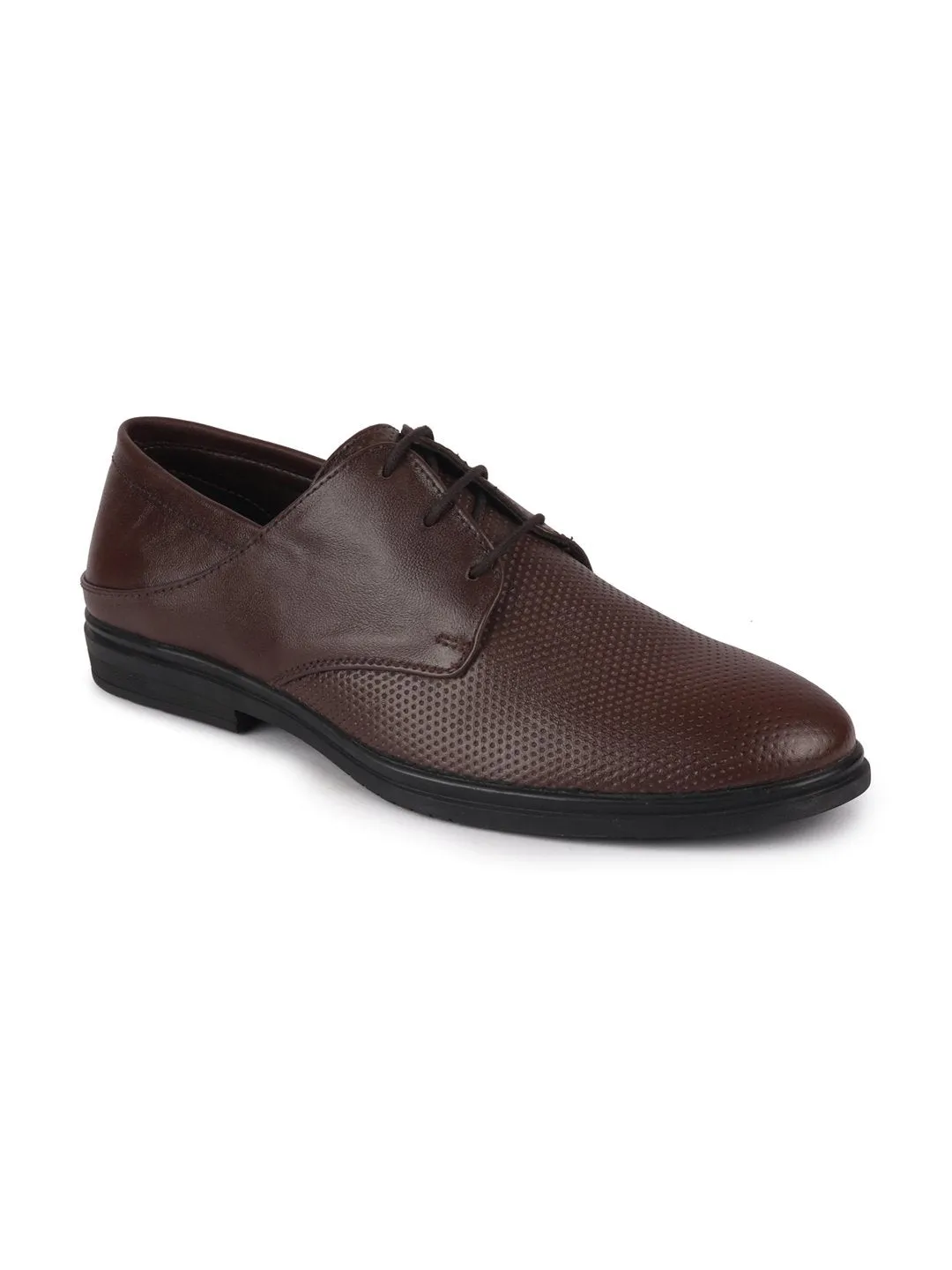 Men Brown Formal Leather Lace-Up Derby Shoes