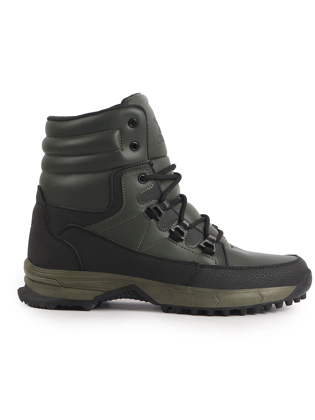 Men Olive High Top 3-Eye Lace Up High Ankle Winter Biker Boots|Trekking Boots|Hiking Boots|Basketball Shoes|Good Sole Grip Traction