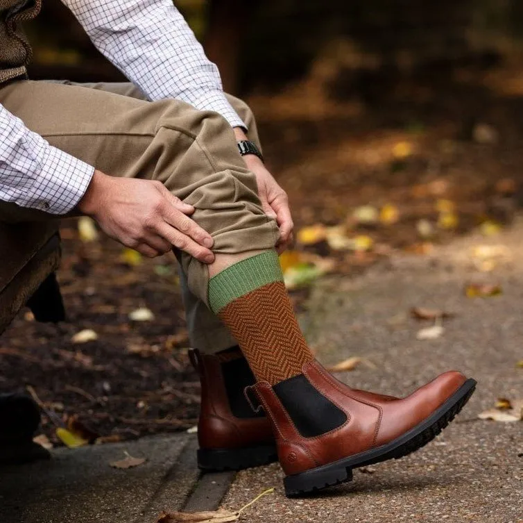 Men's Herringbone Socks - Moss Green