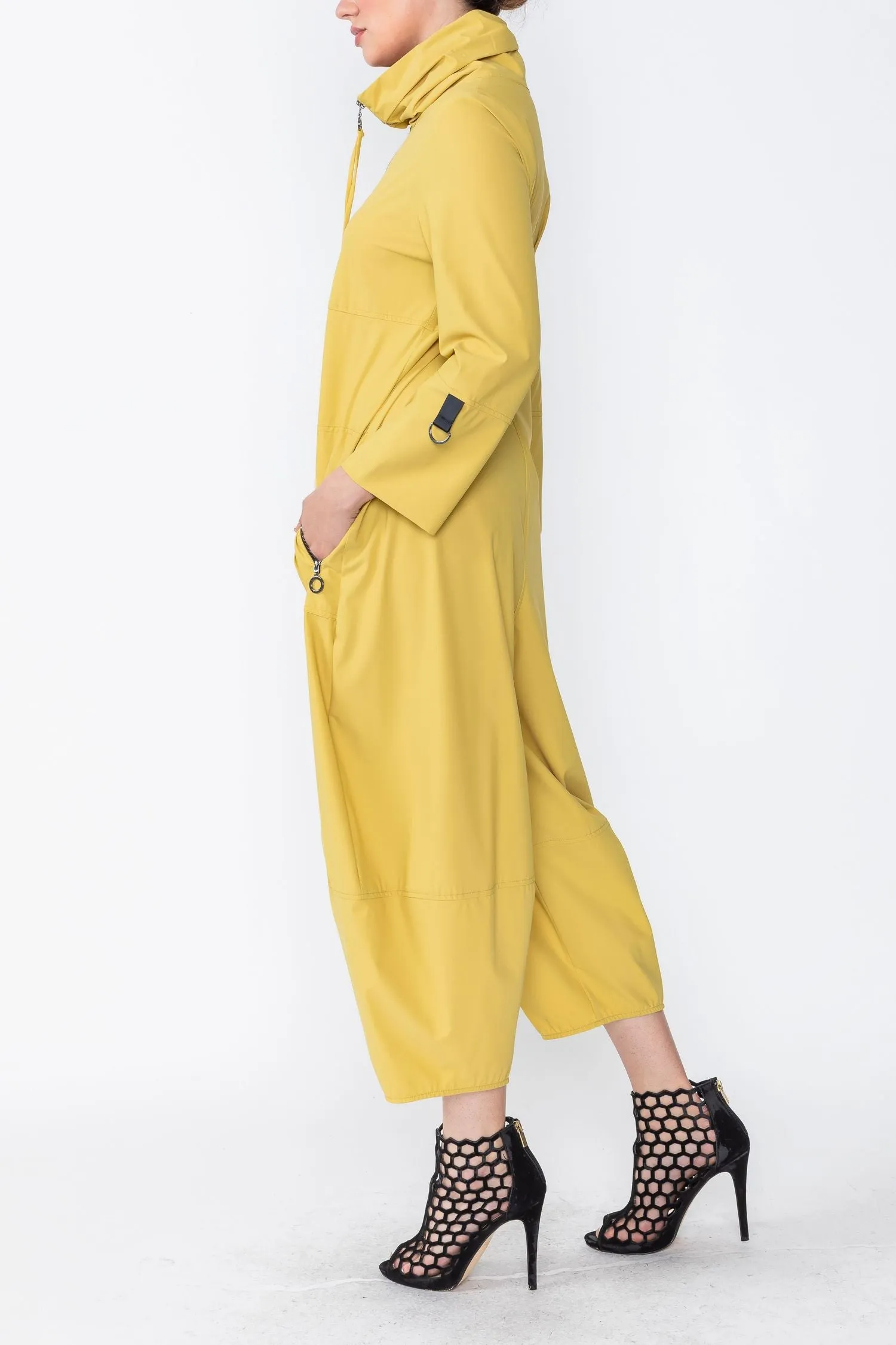 Mustard Zip-Up Front Cropped Long Sleeve Jumpsuit