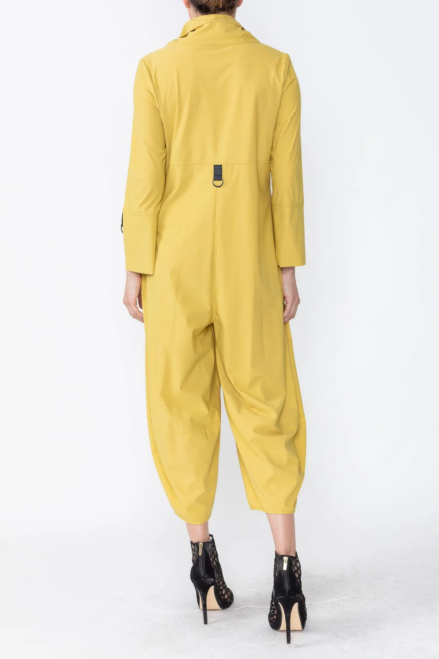 Mustard Zip-Up Front Cropped Long Sleeve Jumpsuit