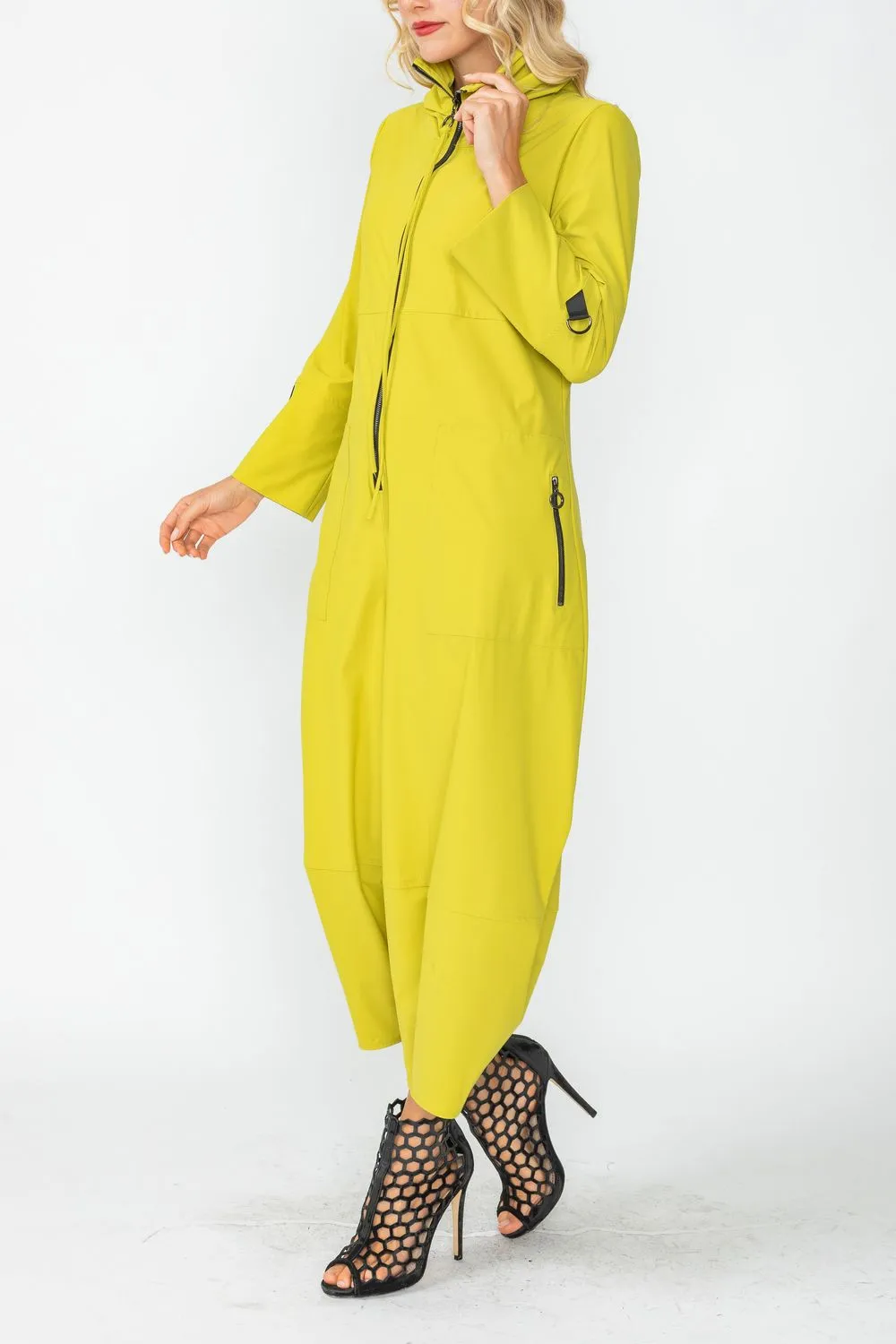 Pear Zip-Up Front Cropped Long Sleeve Jumpsuit