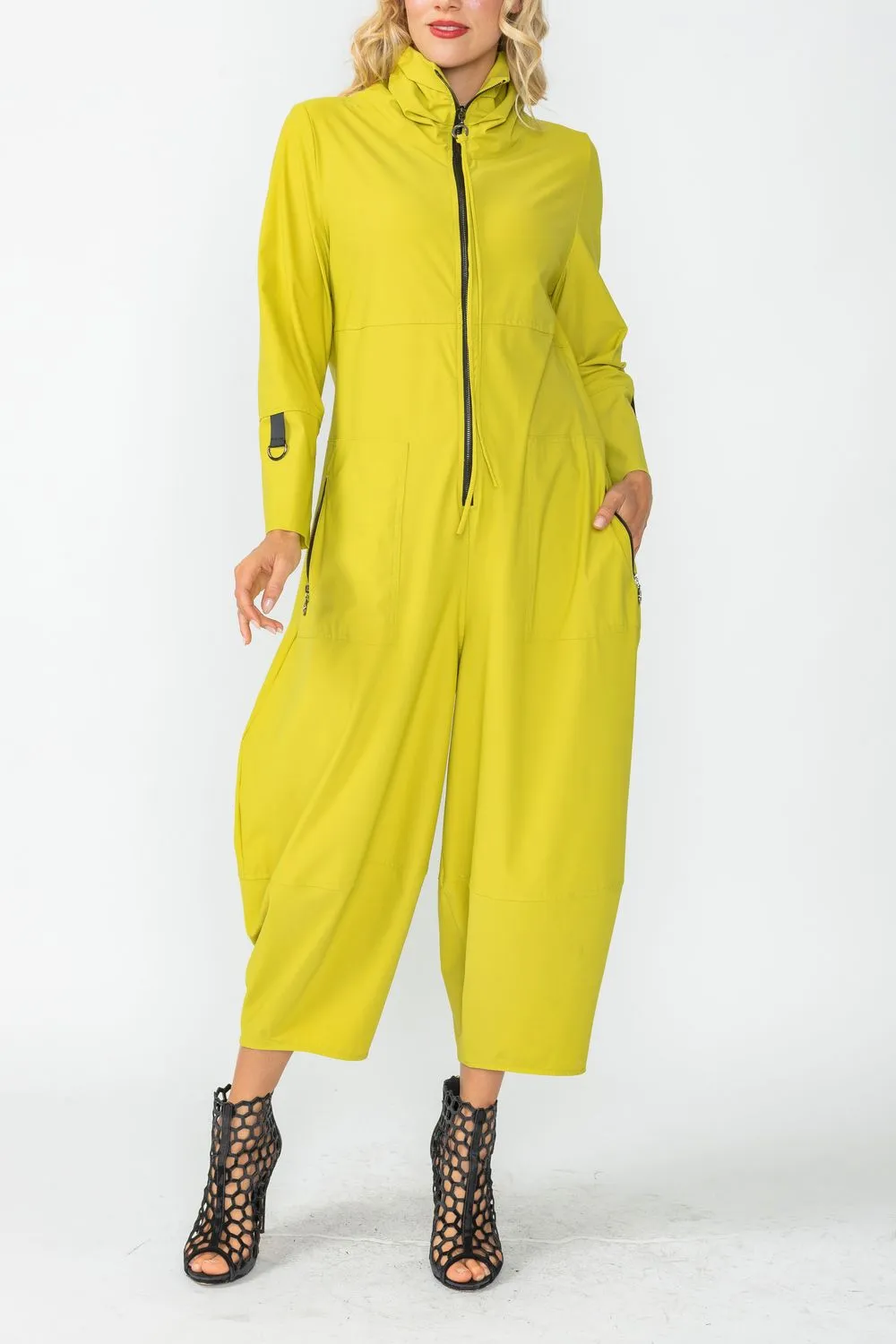 Pear Zip-Up Front Cropped Long Sleeve Jumpsuit