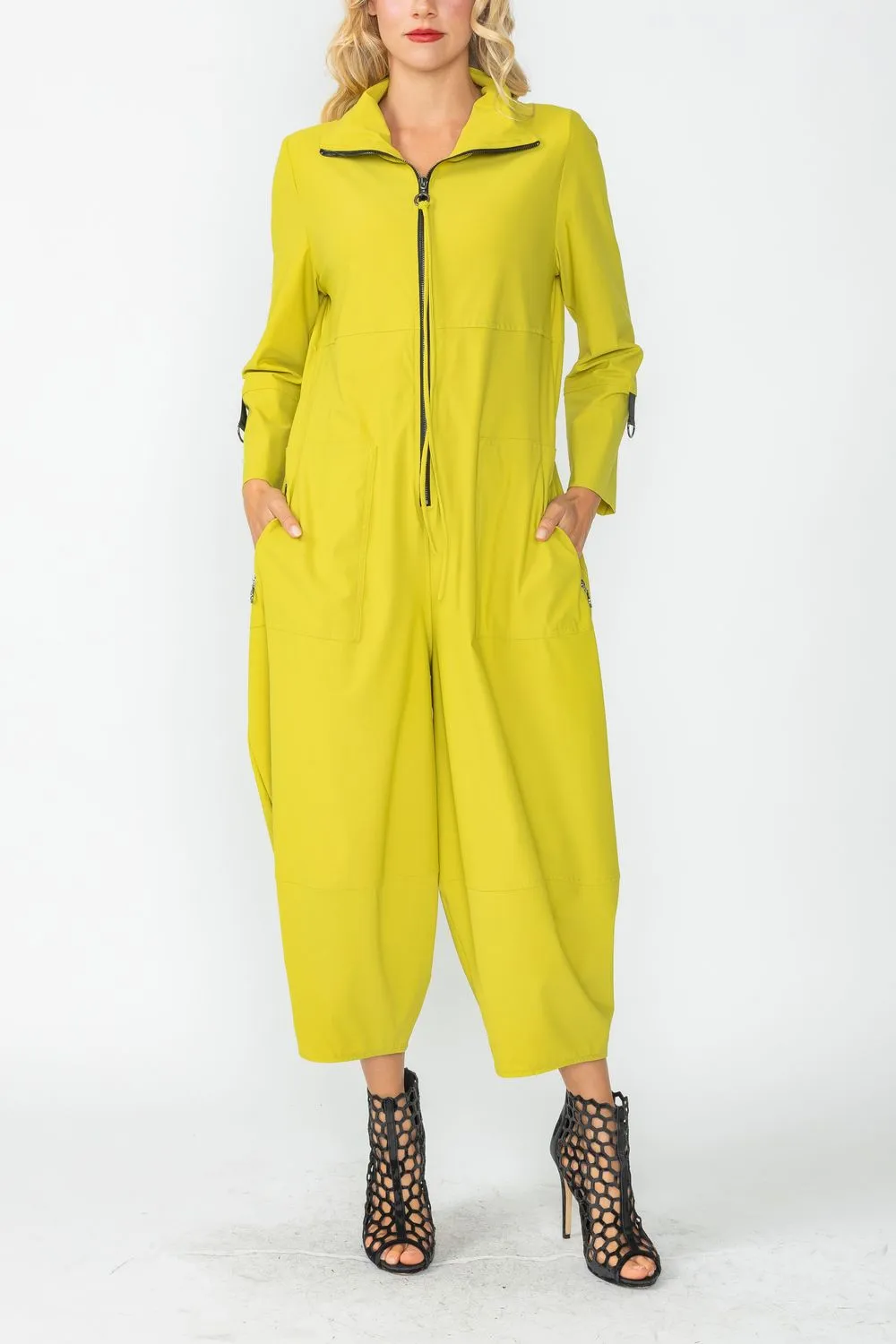 Pear Zip-Up Front Cropped Long Sleeve Jumpsuit