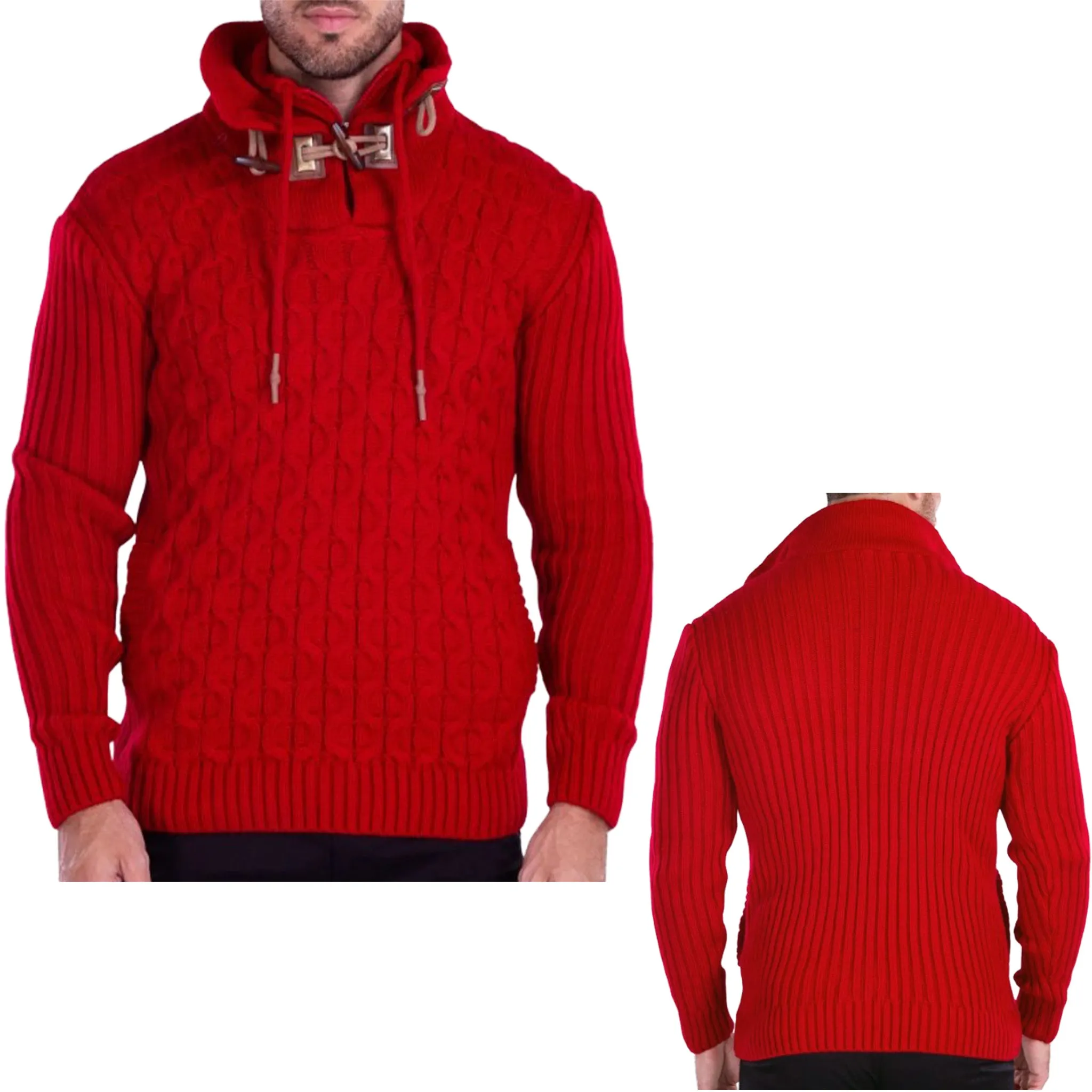 Red Cowl Neck Men's Sweater