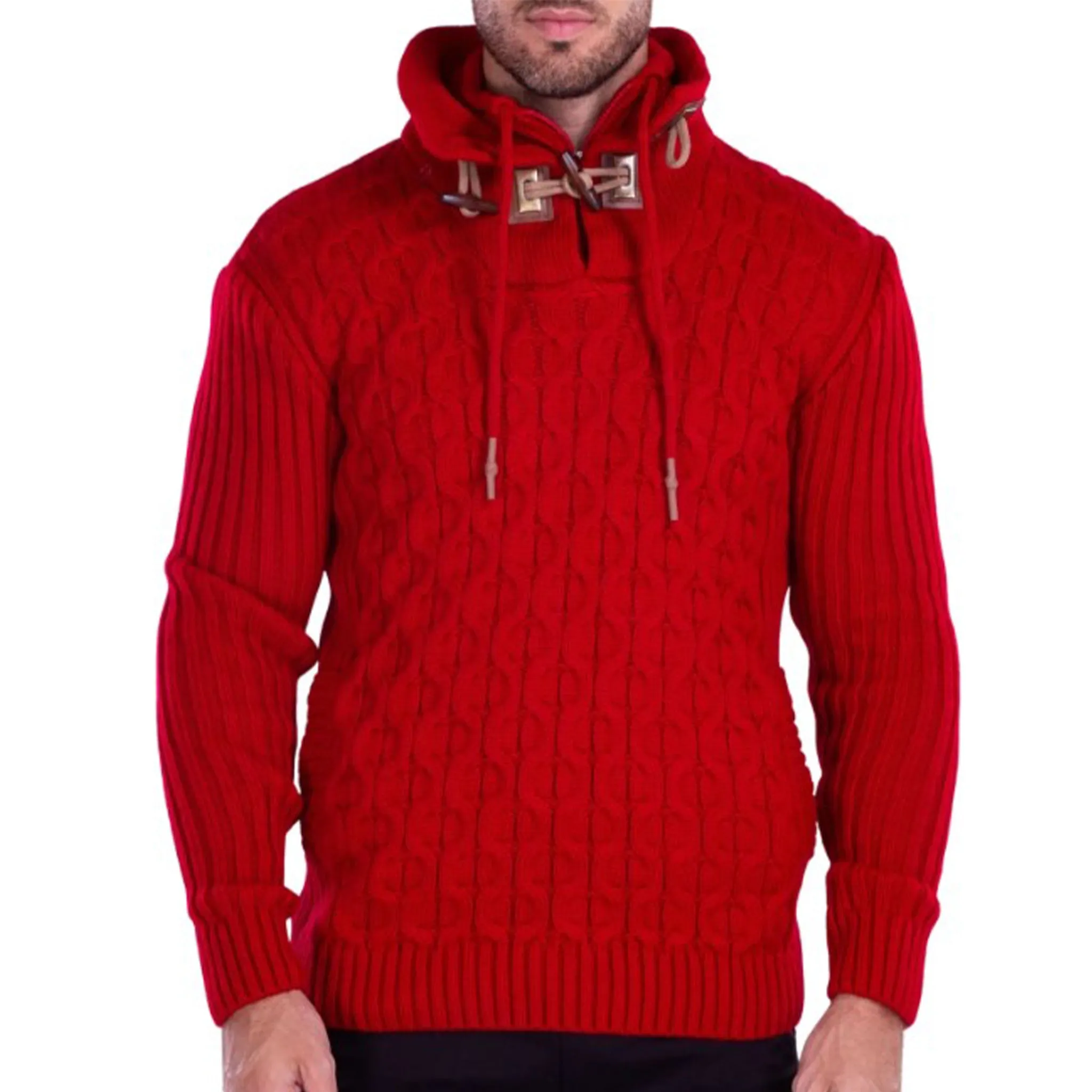 Red Cowl Neck Men's Sweater