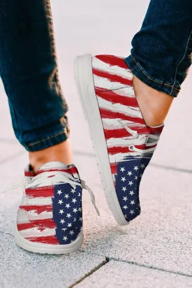 Red Fourth of July Flag Pattern Lace Up Flat Shoes