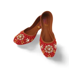 Red Velvet Embroidered Khussa Shoes For Women - 07Khu