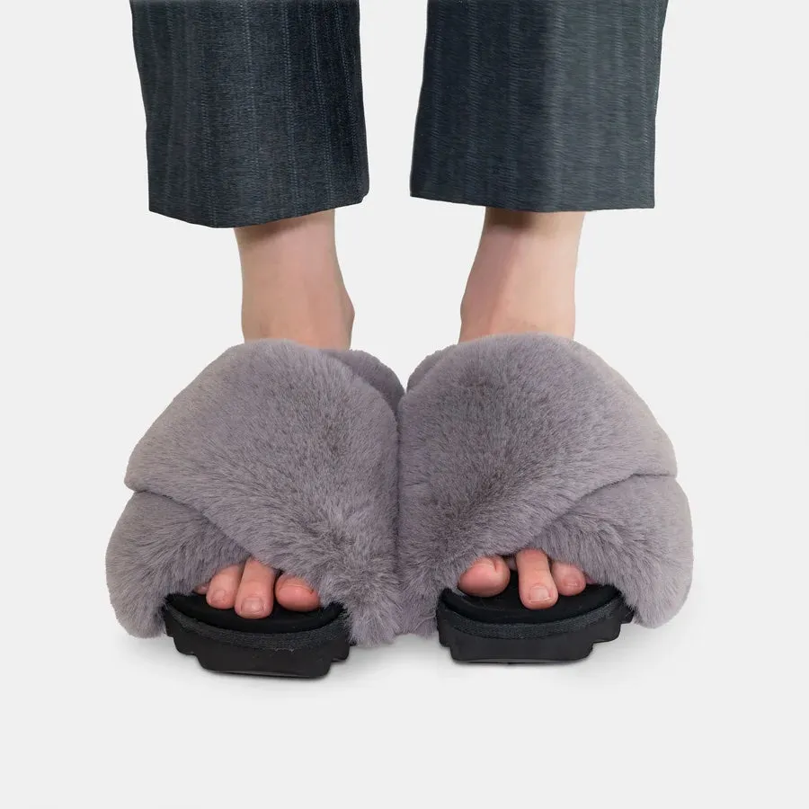 ROAM Women's Cloud Faux Fur Slippers -  Lavender Grey