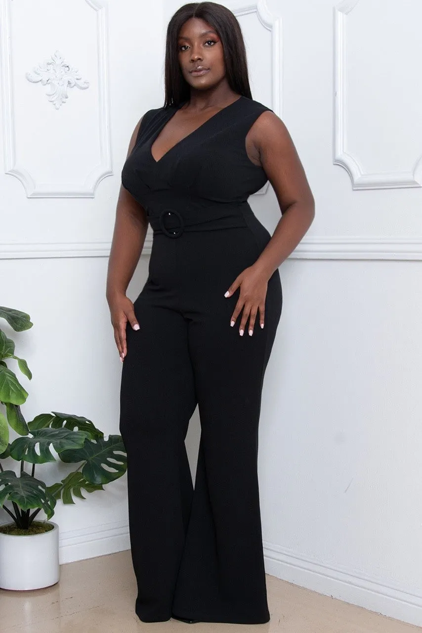 Royal Curves V-Neck Cinch Belt Jumpsuit