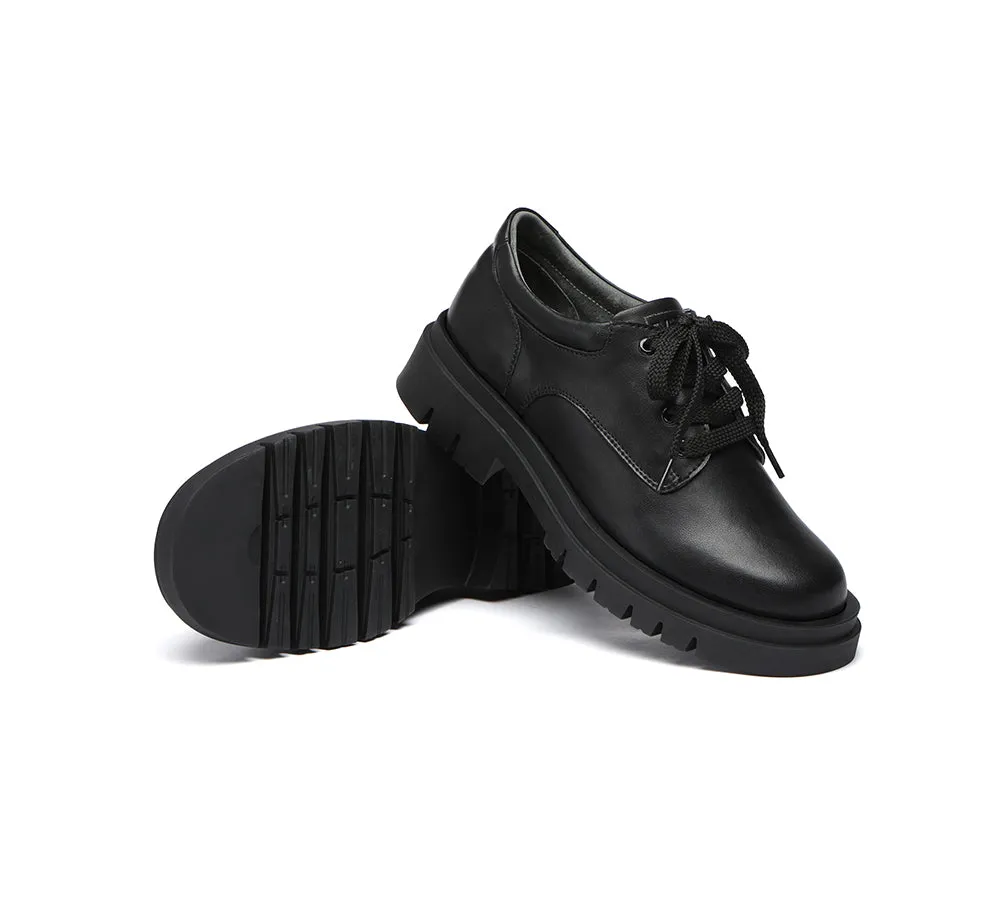 Senior  School Shoes Black Leather Lace Up Large Size Shoes