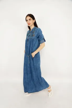 SPARKLING FLOWER JEANS LONG DRESS1 6090