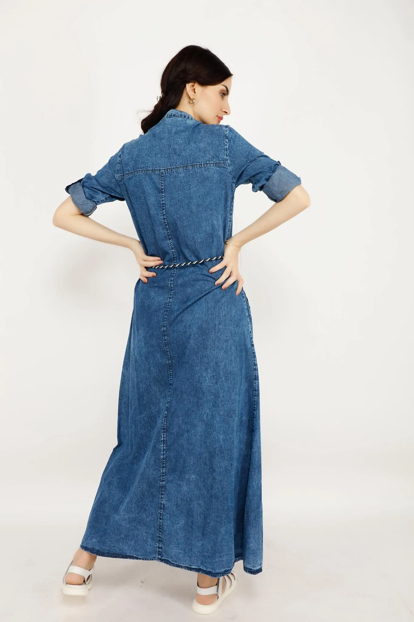 SPARKLING FLOWER JEANS LONG DRESS1 6090