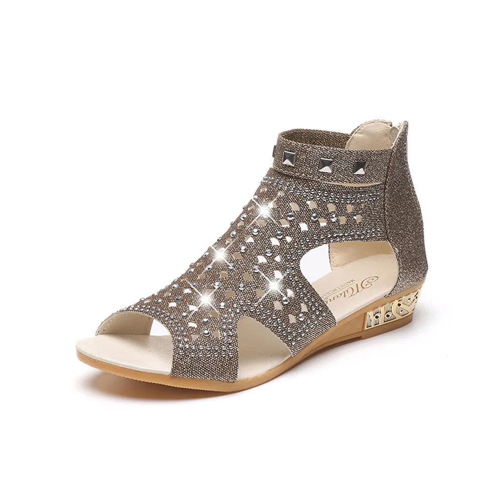 Spring Summer Wedge Fish Mouth Hollow Roma Shoes