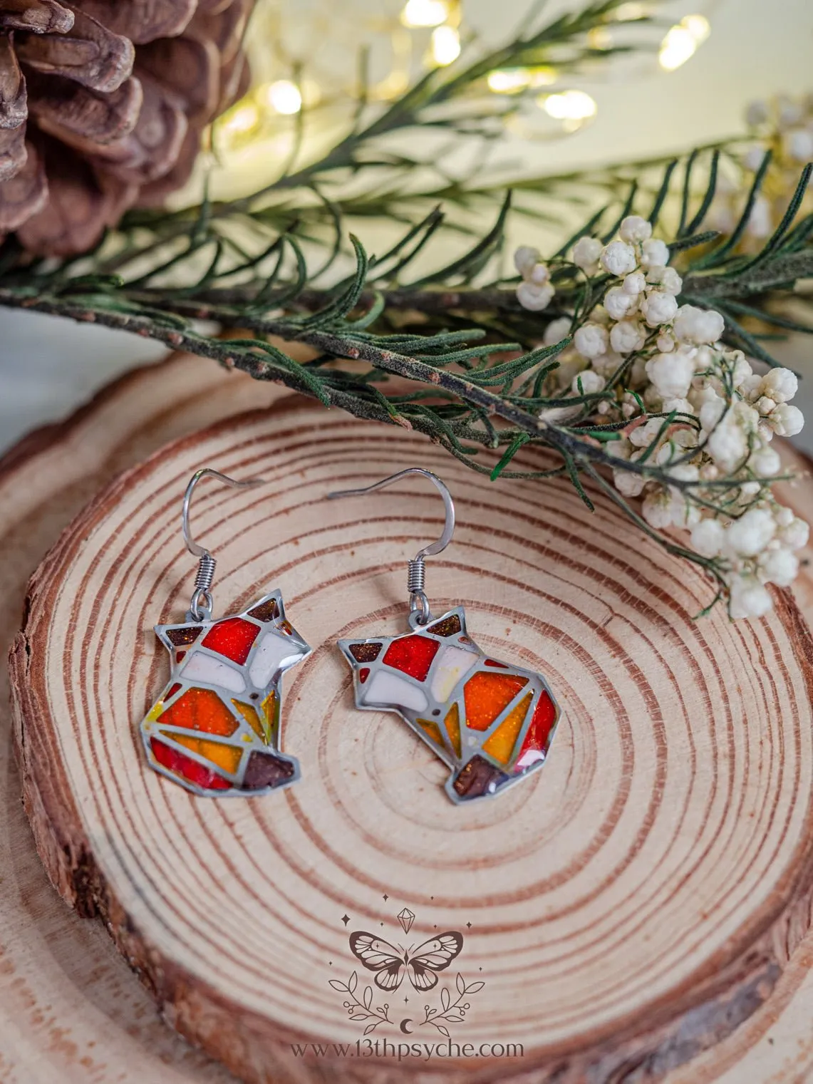 Stained glass inspired cute fox earrings