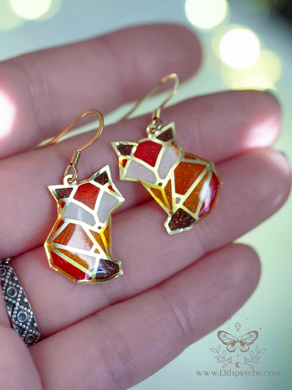 Stained glass inspired cute fox earrings