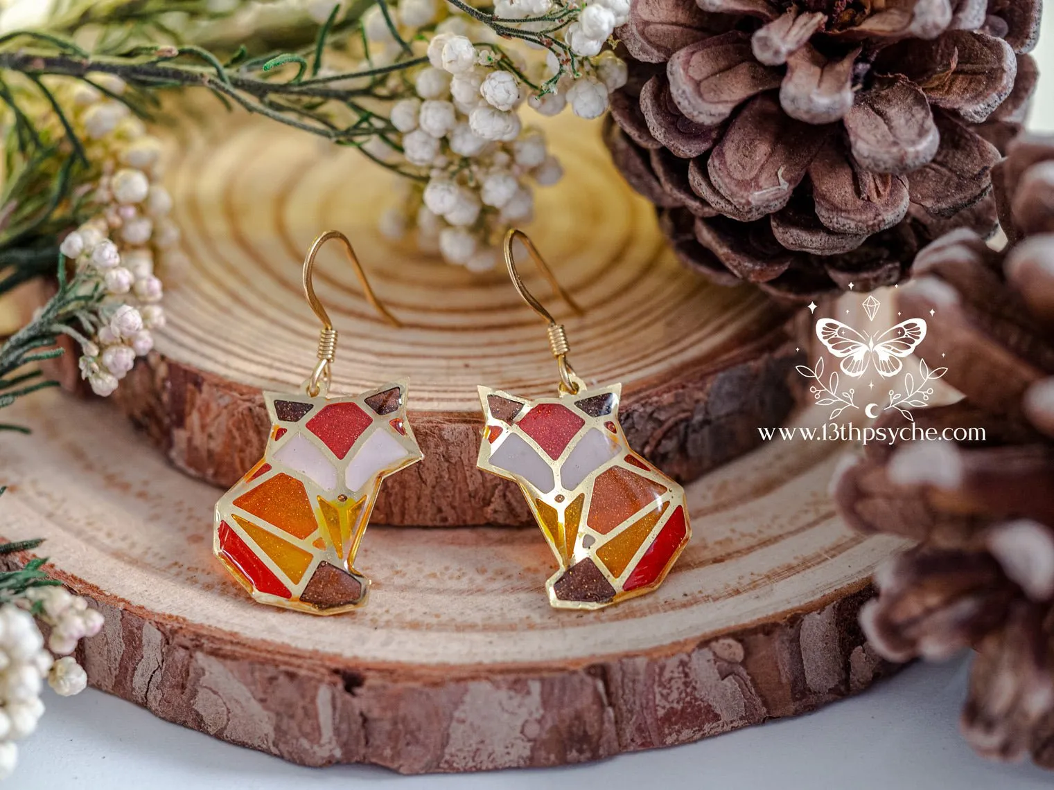 Stained glass inspired cute fox earrings