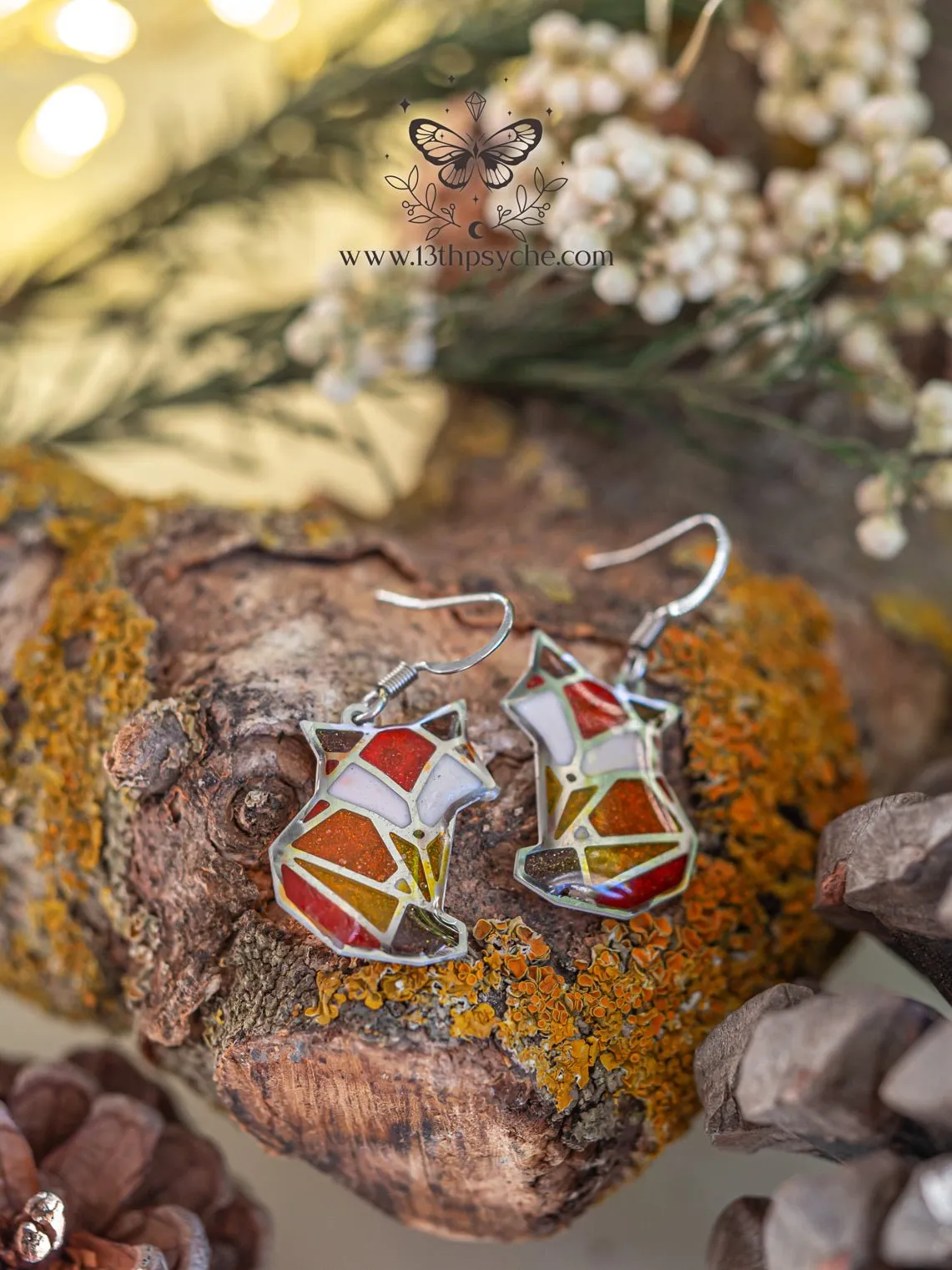 Stained glass inspired cute fox earrings