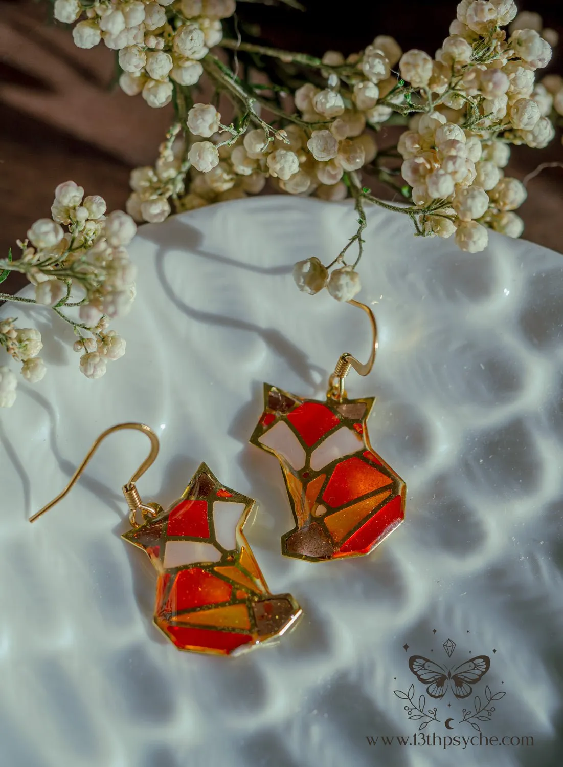 Stained glass inspired cute fox earrings