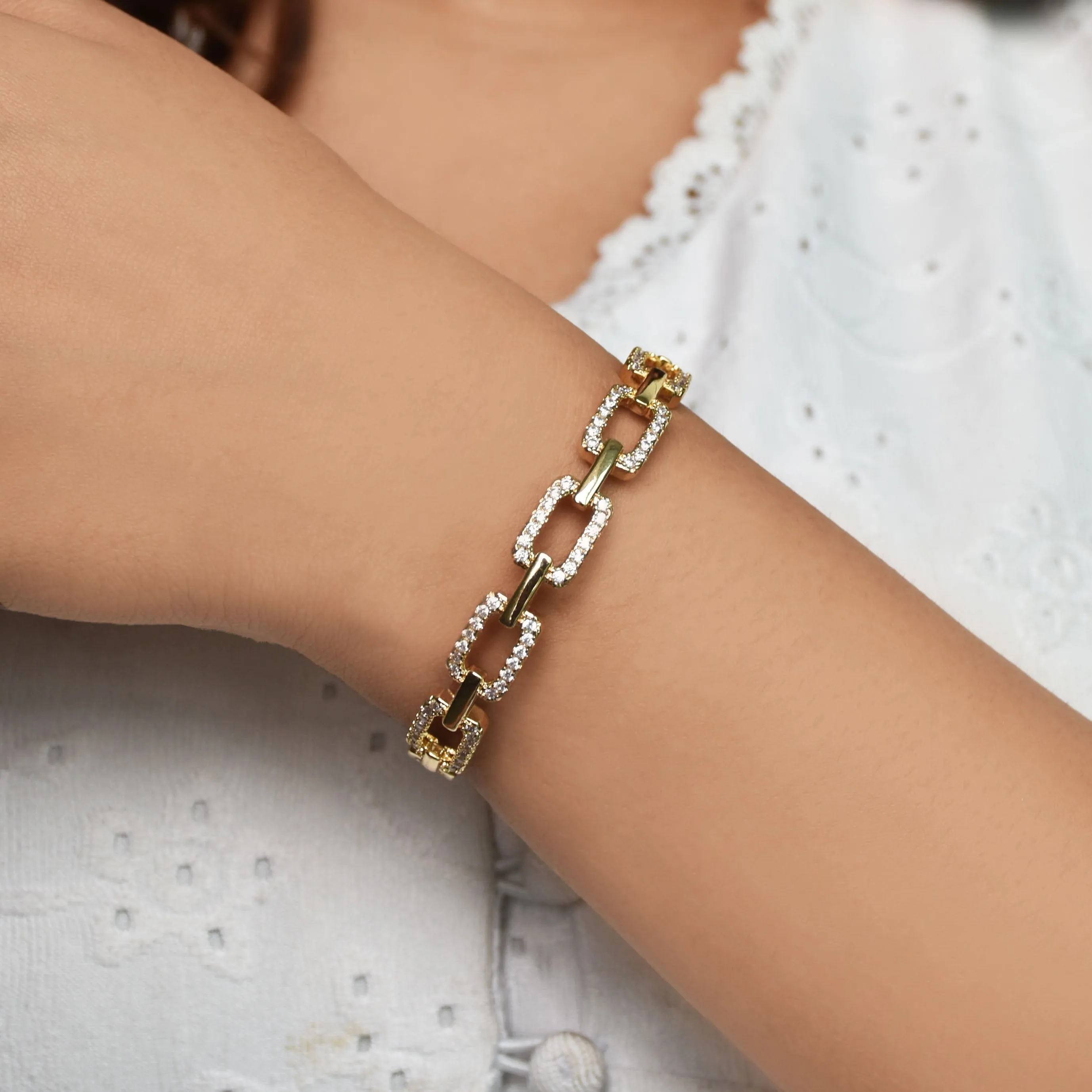 Studded Buckle Link Chain Bangle