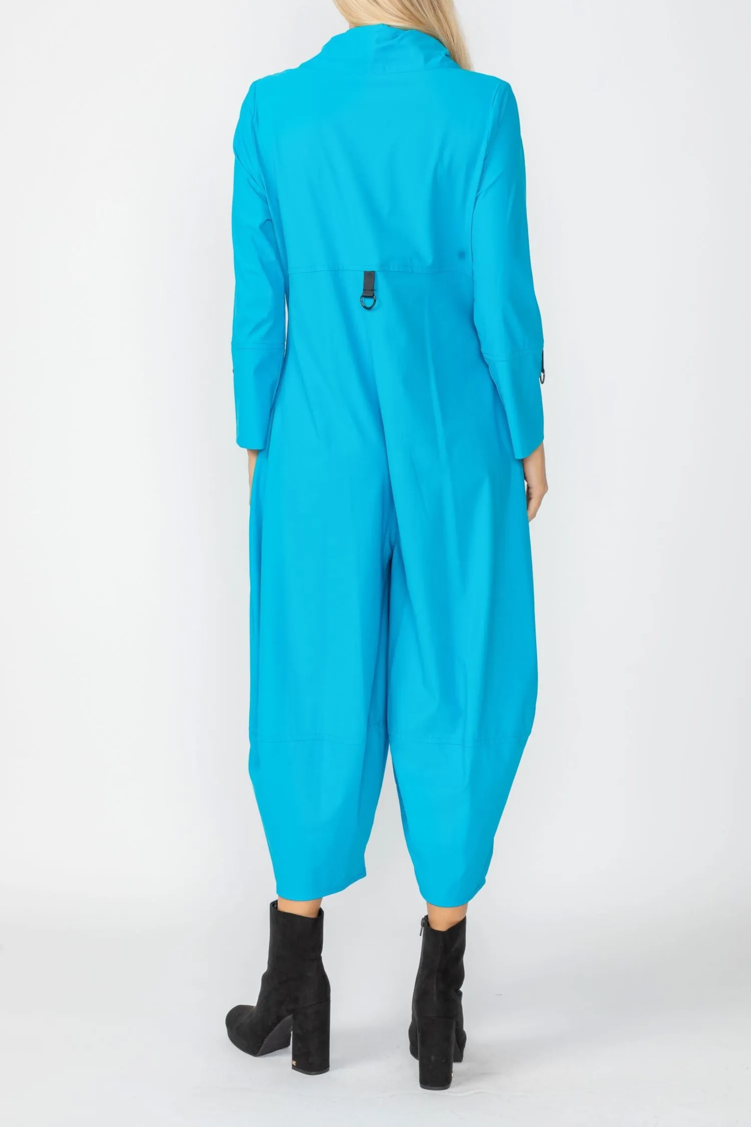 Turquoise Zip-Up Front Cropped Long Sleeve Jumpsuit