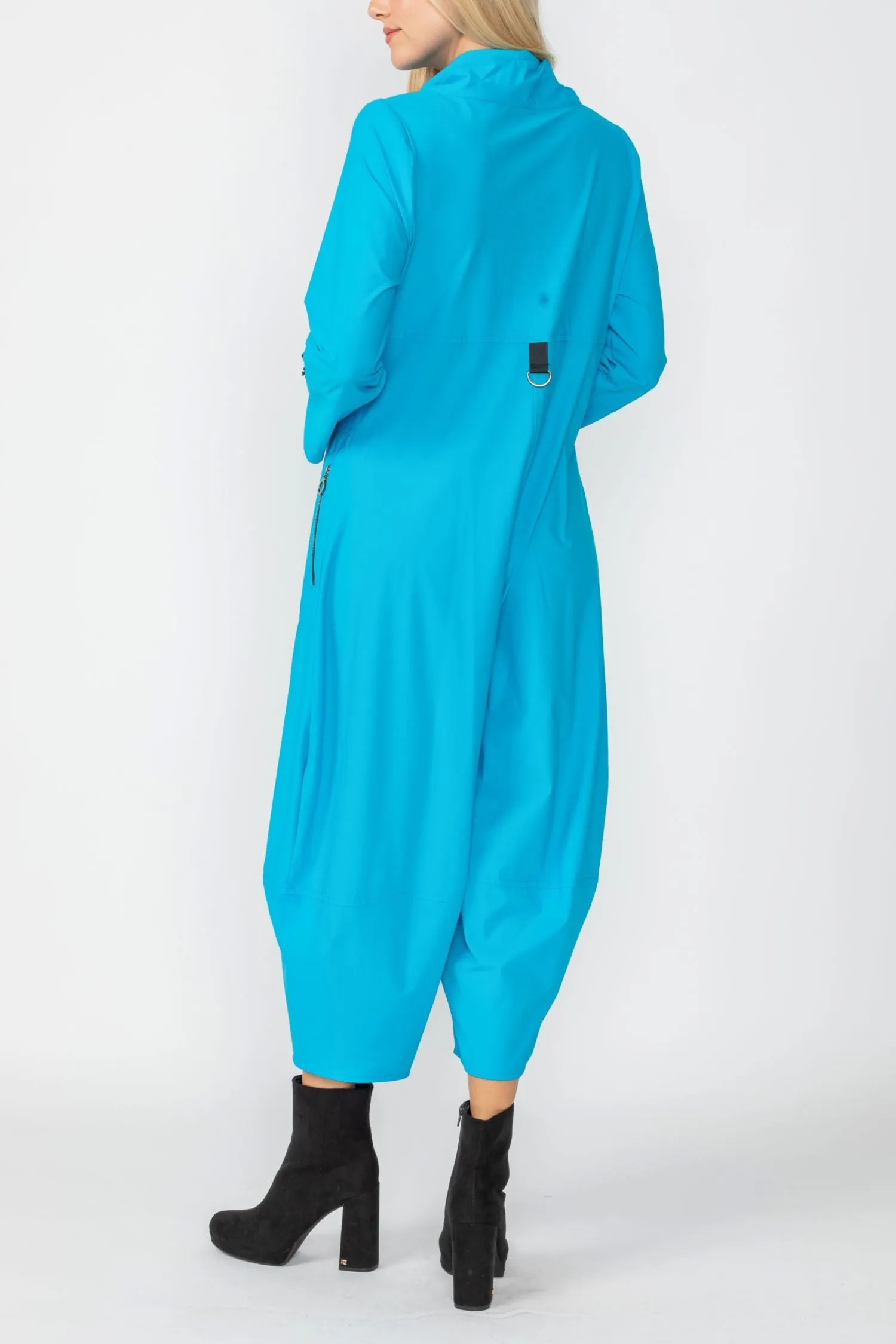 Turquoise Zip-Up Front Cropped Long Sleeve Jumpsuit