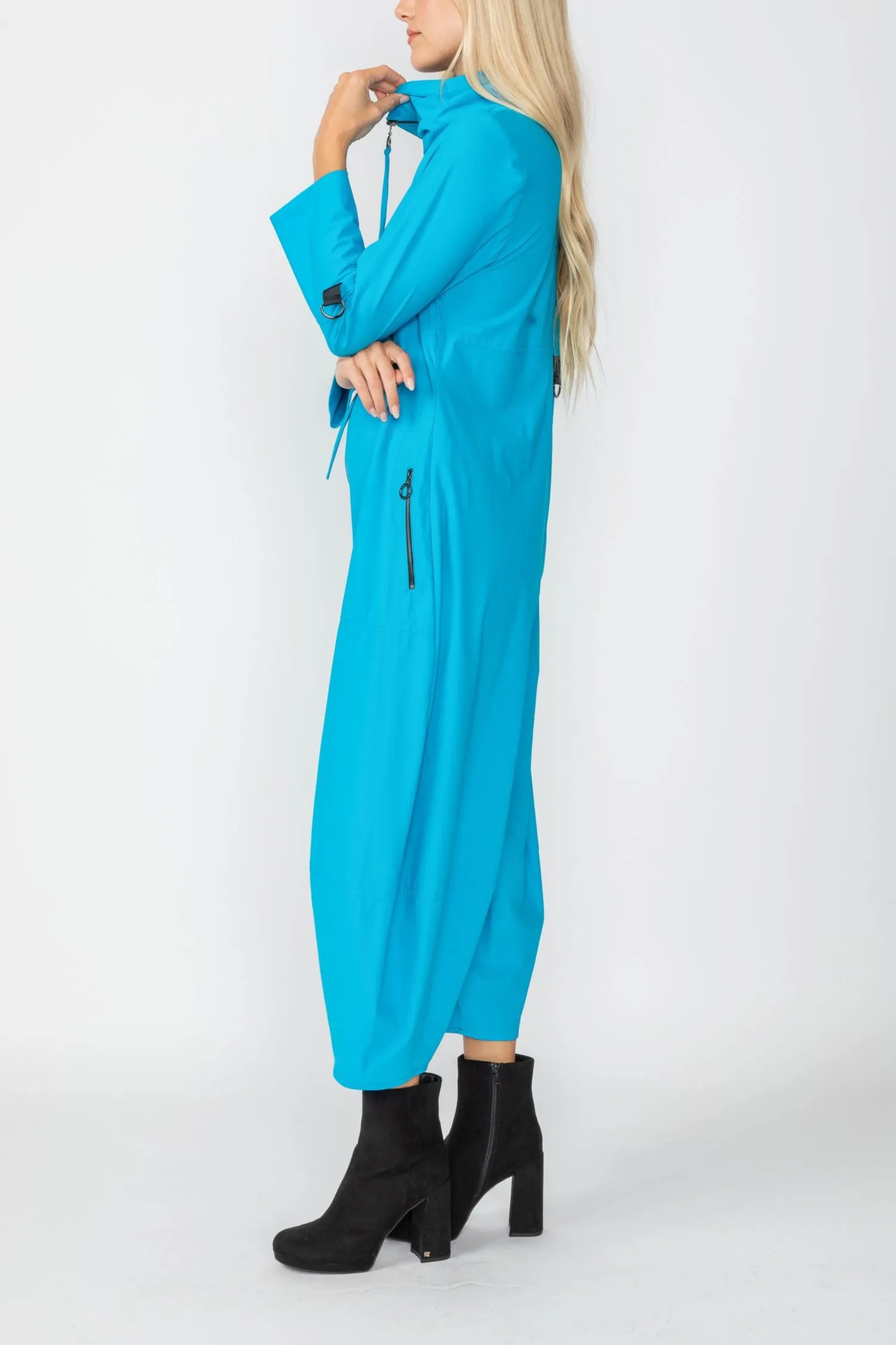 Turquoise Zip-Up Front Cropped Long Sleeve Jumpsuit