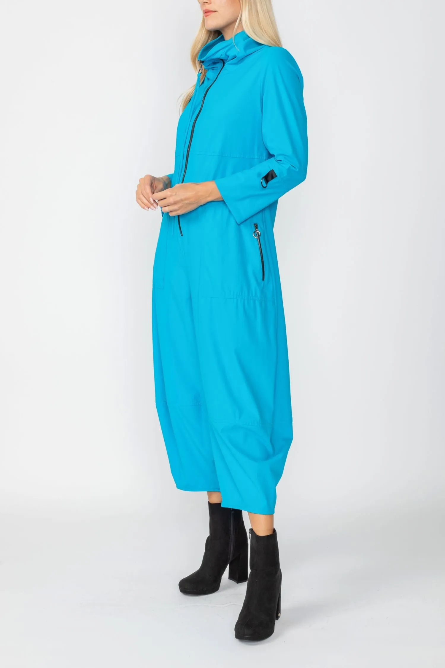 Turquoise Zip-Up Front Cropped Long Sleeve Jumpsuit